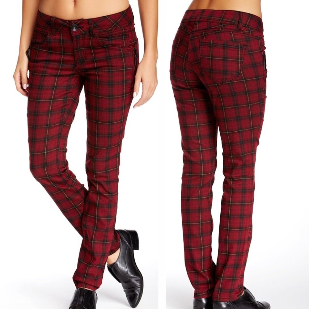 Democracy Women's Red Black Plaid Freedom Jegging Skinny Ankle Jeans Pant Size 7